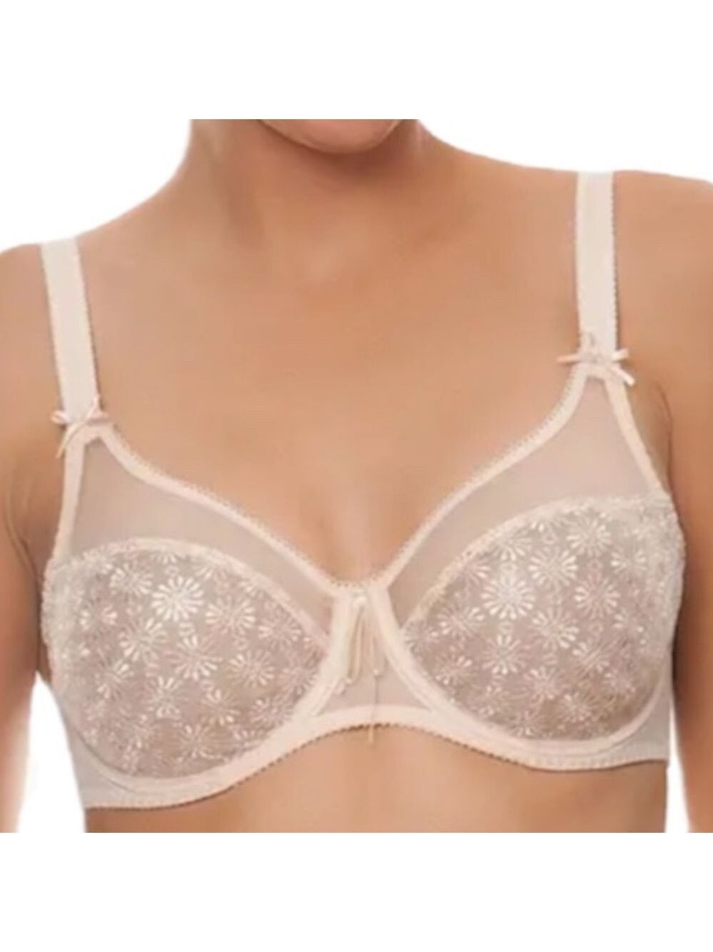Empreinte Nikki embroidered daisy beige mesh underwire t shirt bra 36 C